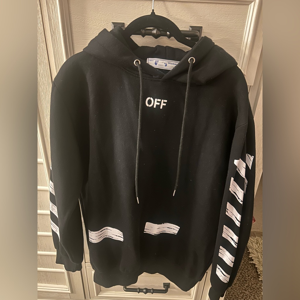 Off-White Black Hoodie With White Stripes